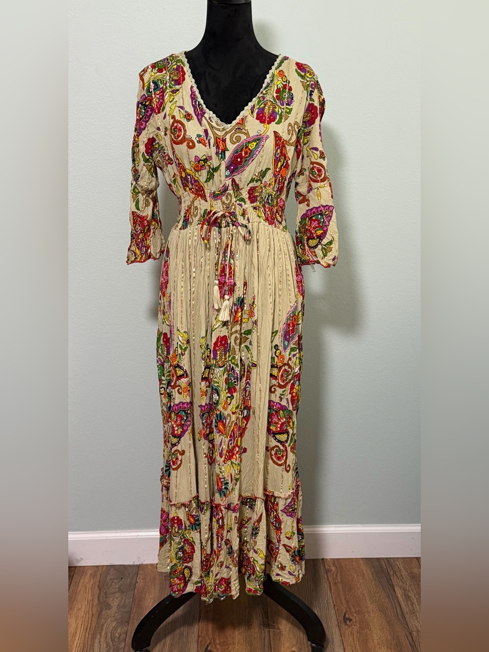 ME 2 MAGIC V Neck Maxi Dress  with Metallic Stripes - Medium